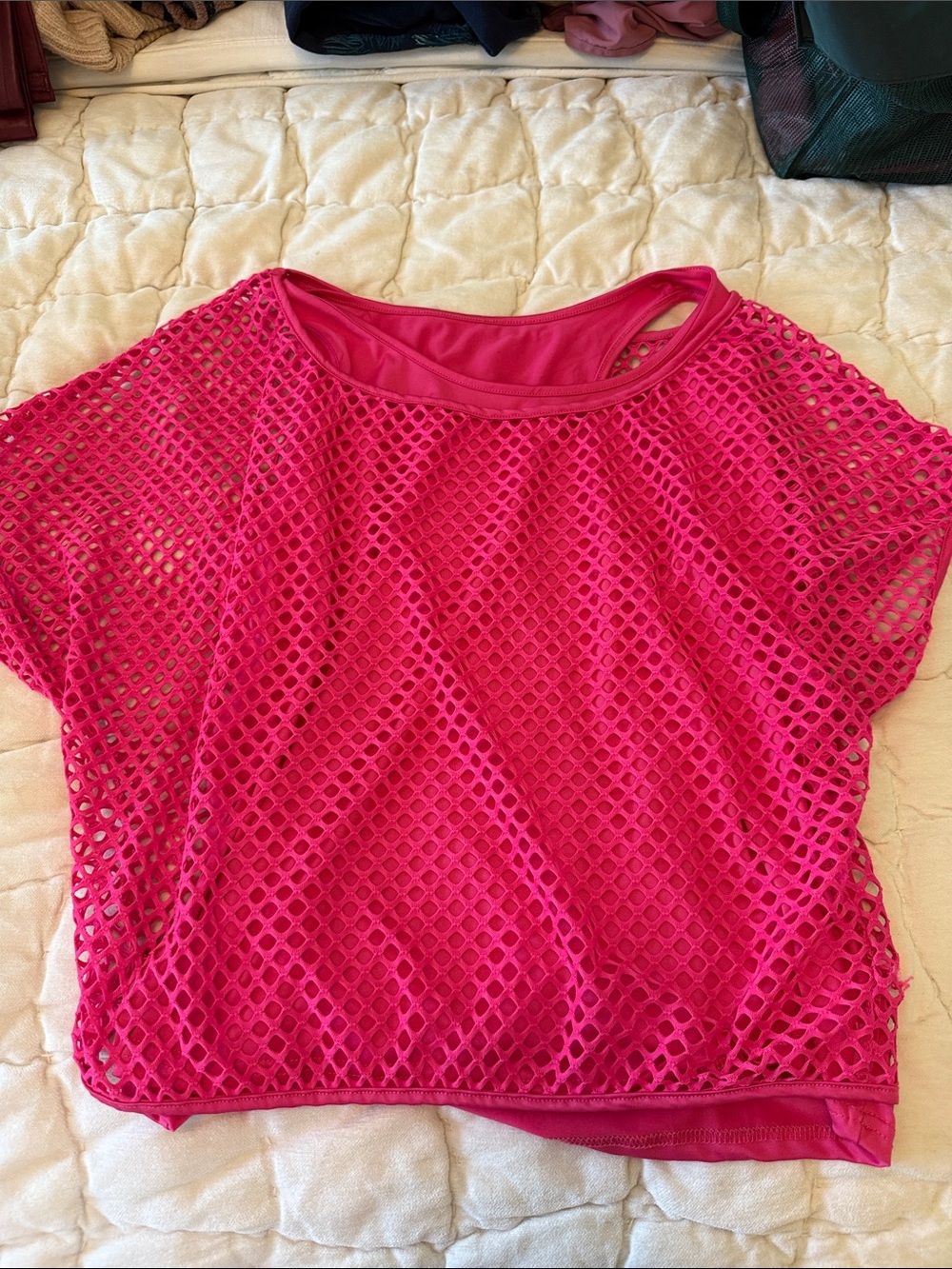 Women's Fuchsia Mesh Overlay Top